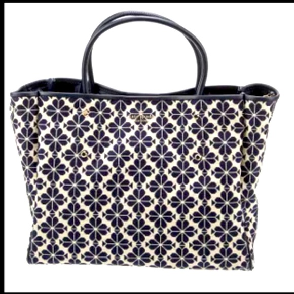 Kate Spade Navy Flower Jacquard Medium Tote Bag used very gently - Picture 3 of 13